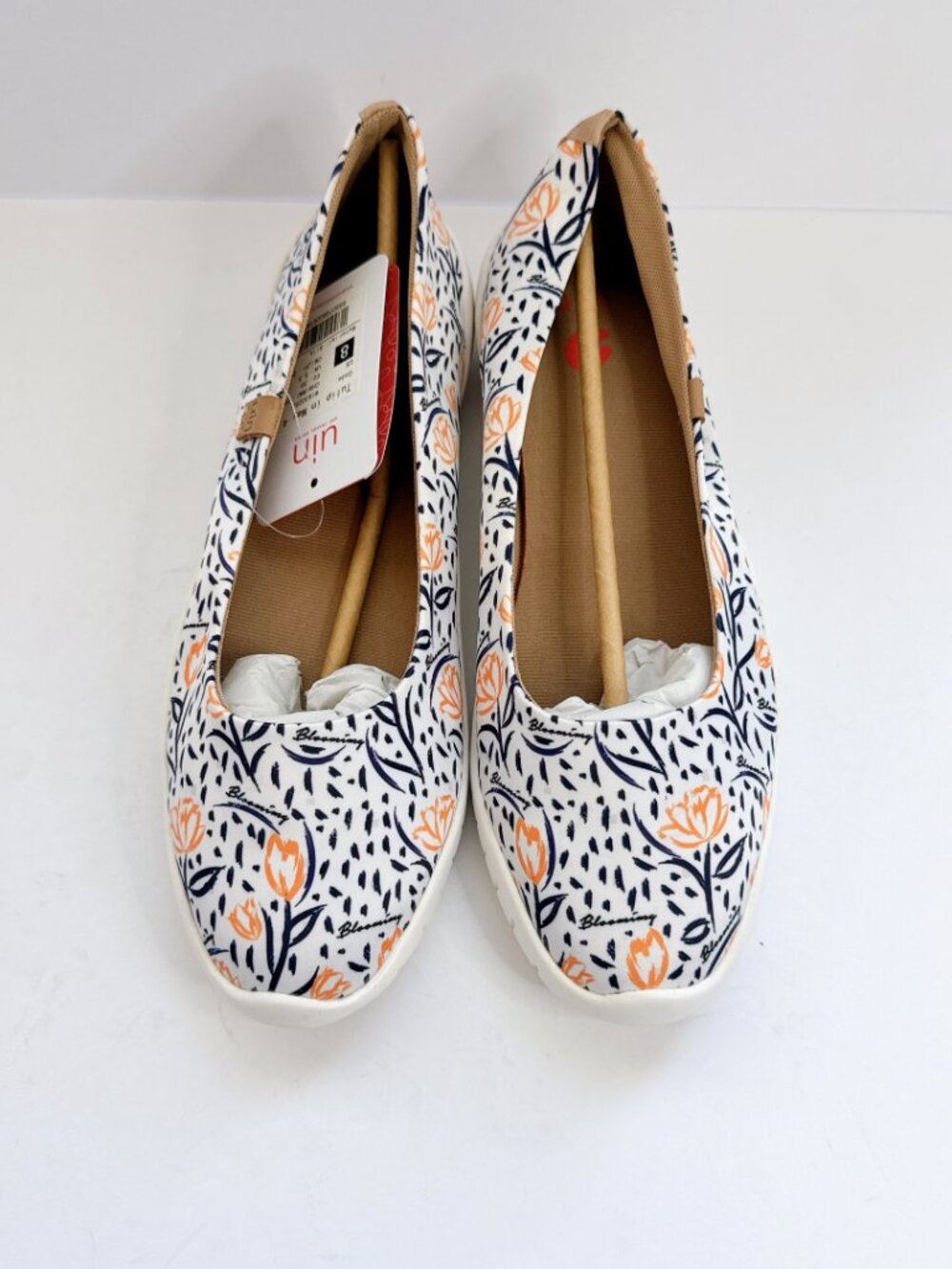 Size 8 UIN Tulip in May Flats Women’s Floral Art Travel Slip On Shoes